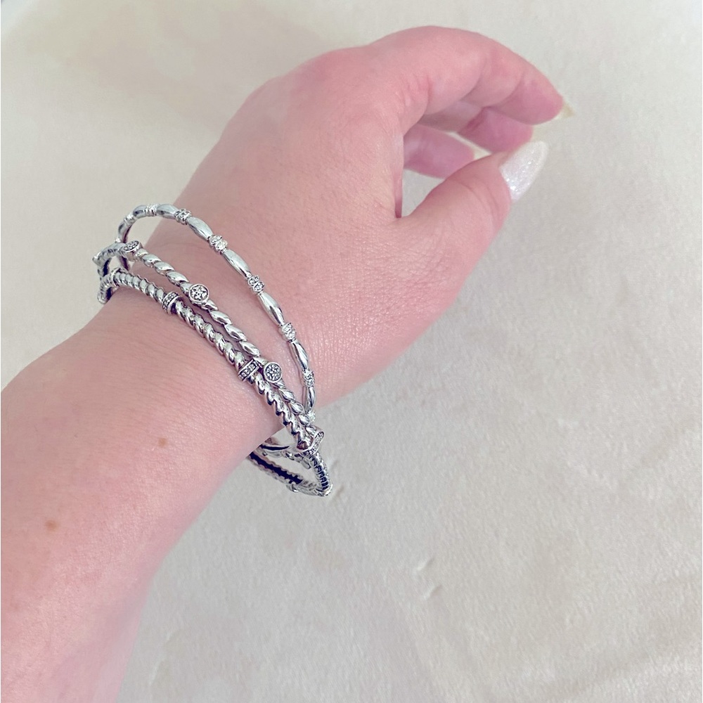Diamonds & 925 Silver Set of Three Bangles